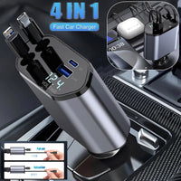 4 In 1 Retractable Fast Car Phone Charger 120W With USB Type C Cable