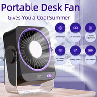 Rechargeable USB Desk Fan With Cooling Function 5 Speeds Quiet Portable Fan With Digital Display For Bedroom Office Travel